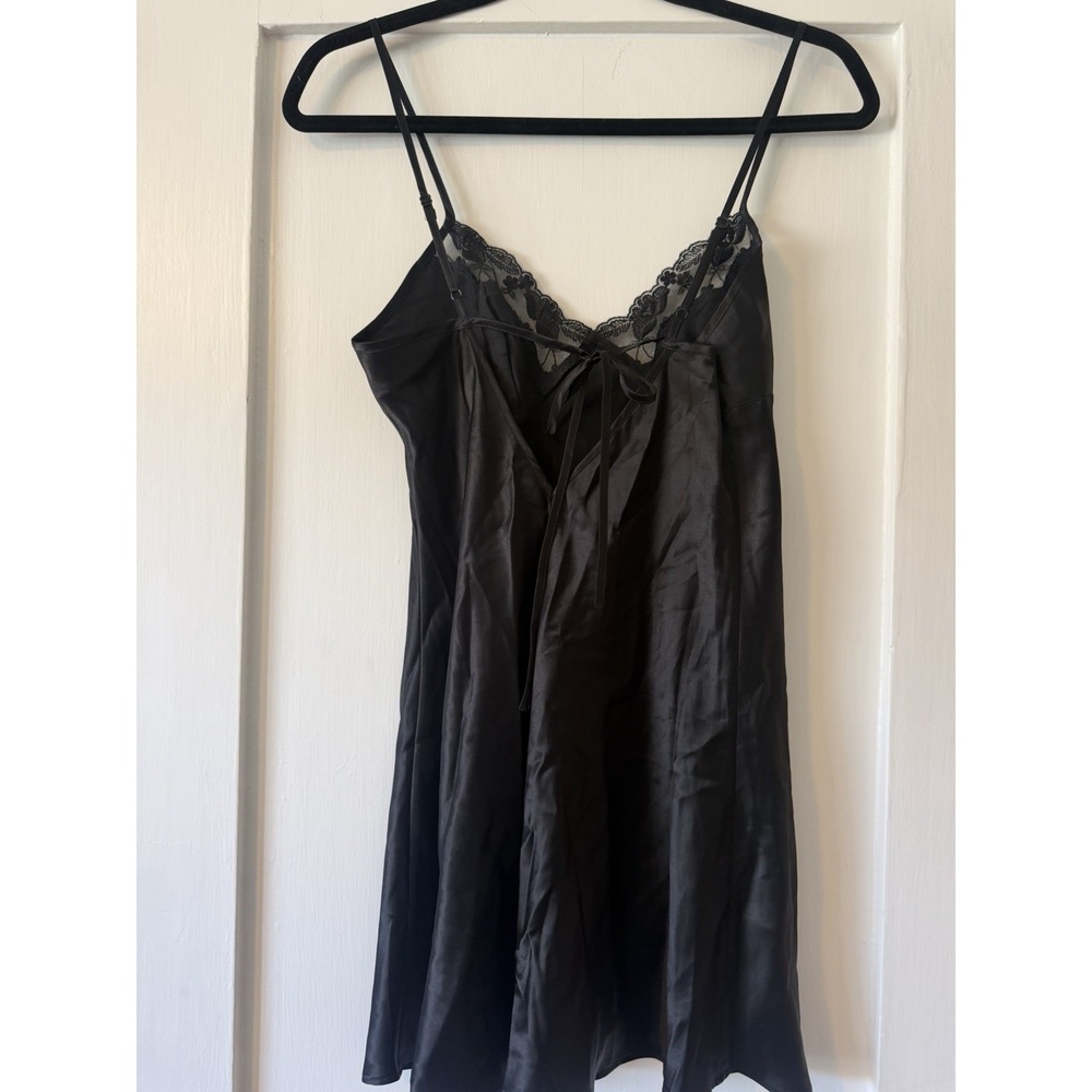 Victoria's Secret Vintage Y2K Black Satin Slip Dress Lace Trim Open Back Small - Picture 6 of 7